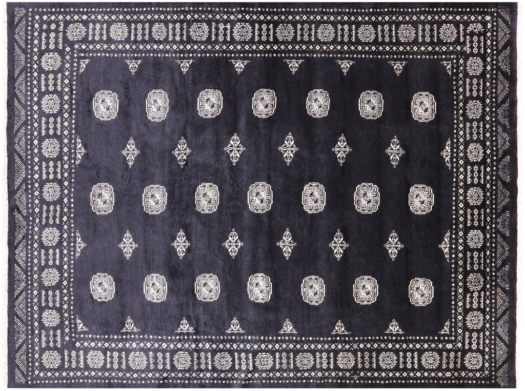 Black 7' 0" X 9' 6" Silky Bokhara Handmade Wool Rug - Q24726