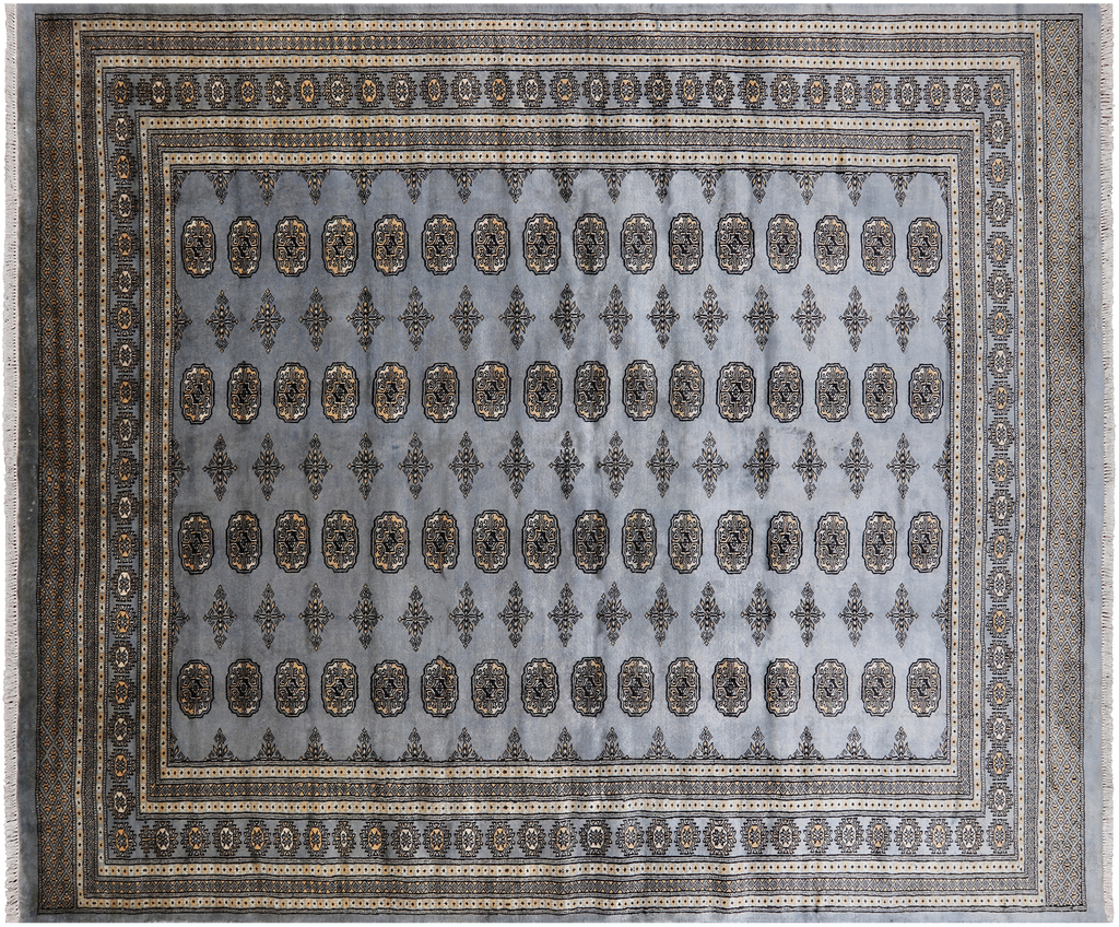 Grey 8' 1" X 9' 10" Silky Bokhara Hand-Knotted Wool Rug - Q24740