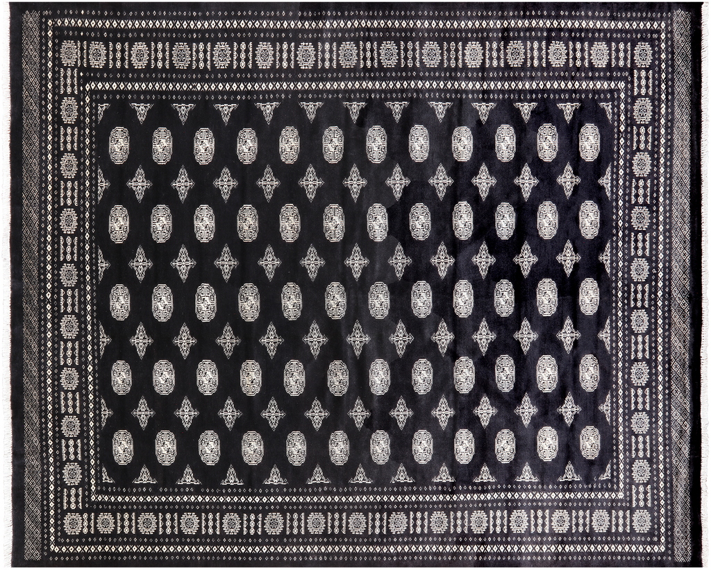 Black 8' 1" X 9' 10" Silky Bokhara Hand-Knotted Wool Rug - Q24741