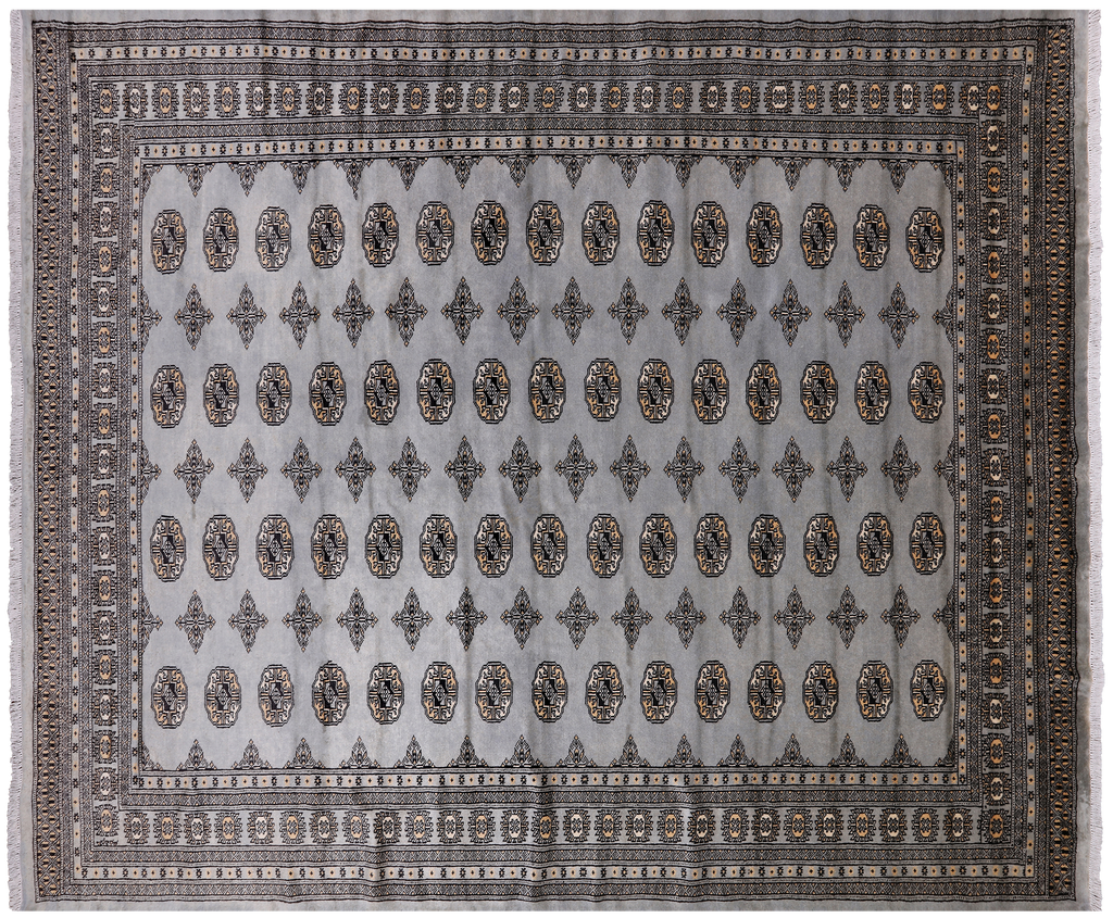 Grey 7' 10" X 9' 5" Silky Bokhara Handmade Wool Rug - Q24743