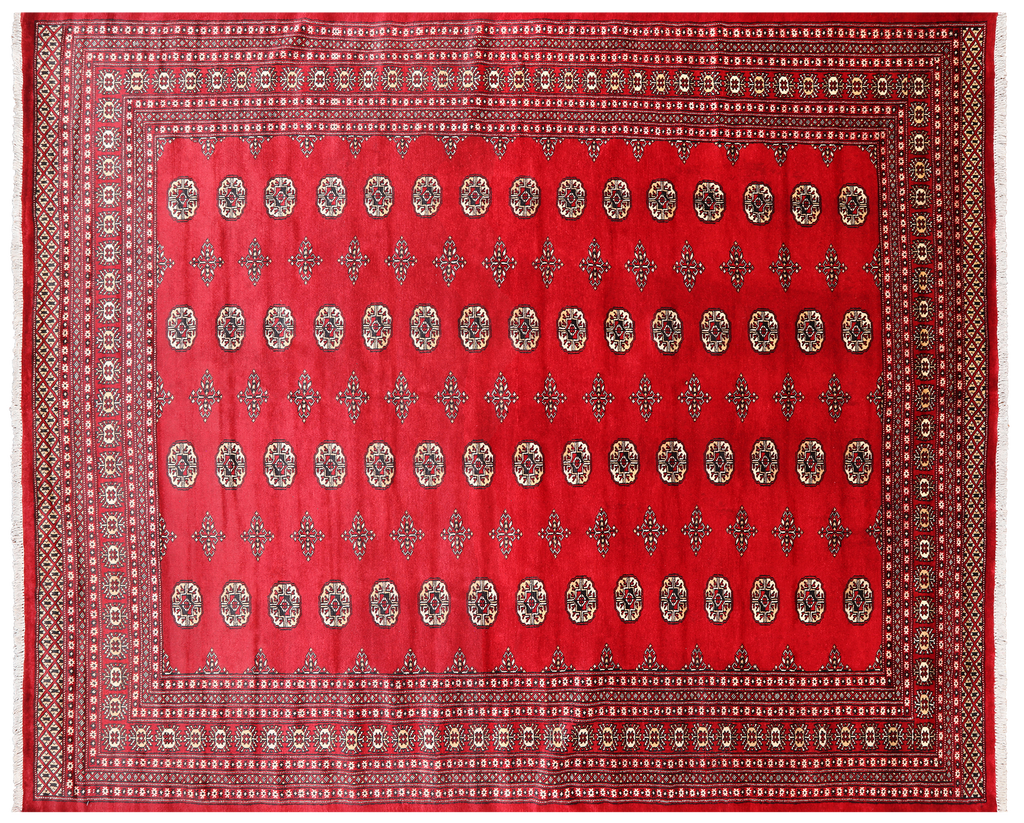 Red 8' 0" X 9' 9" Silky Bokhara Hand-Knotted Wool Rug - Q24744