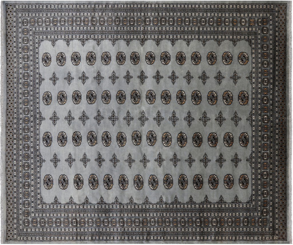 Grey 8' 0" X 9' 10" Silky Bokhara Hand Knotted Wool Rug - Q24748