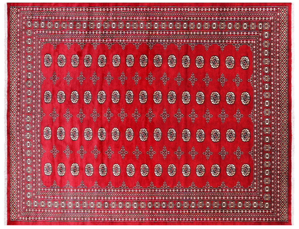 Red 8' 1" X 10' 2" Silky Bokhara Handmade Wool Rug - Q24749