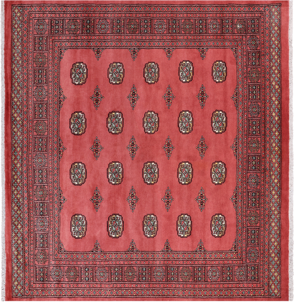 Rust 6' 9" X 6' 1" Square Silky Bokhara Handmade Wool Rug - Q24760