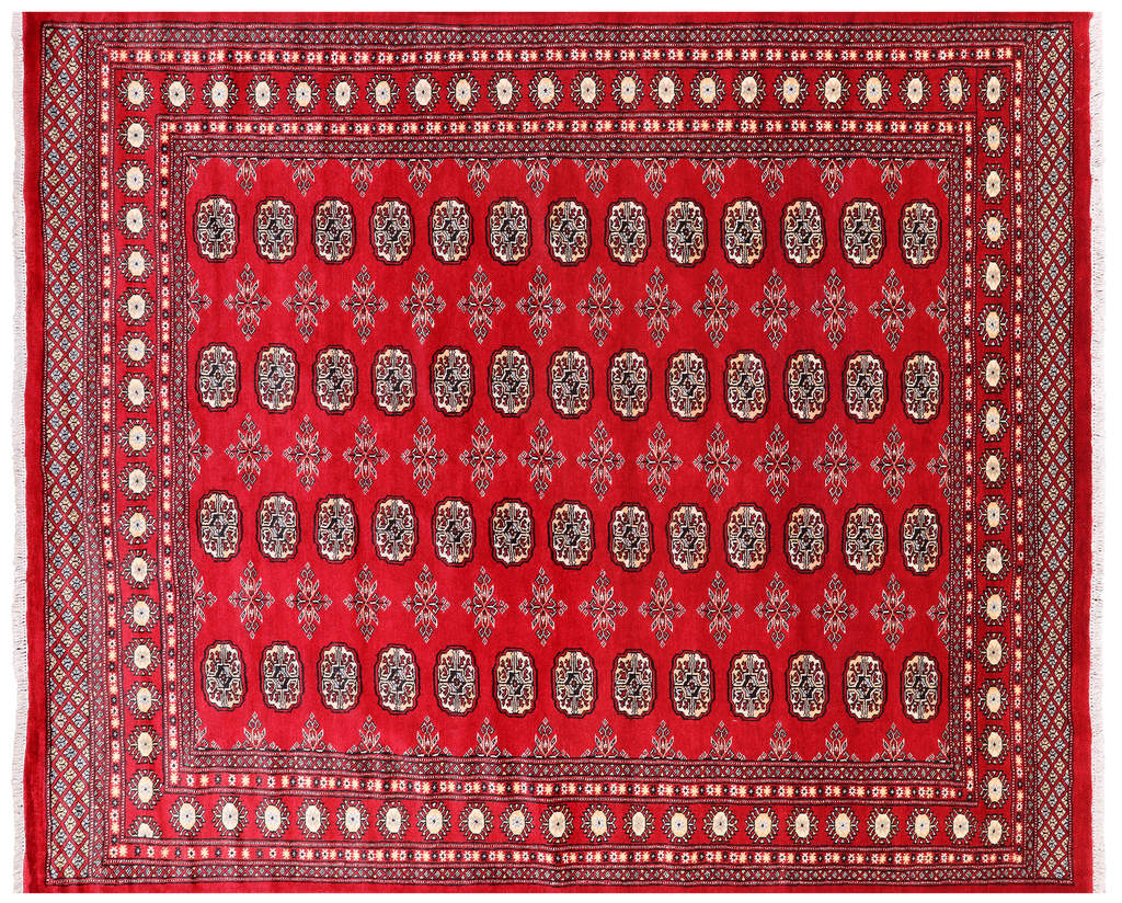 Red 6' 7" X 7' 10" Silky Bokhara Handmade Wool Rug - Q24771