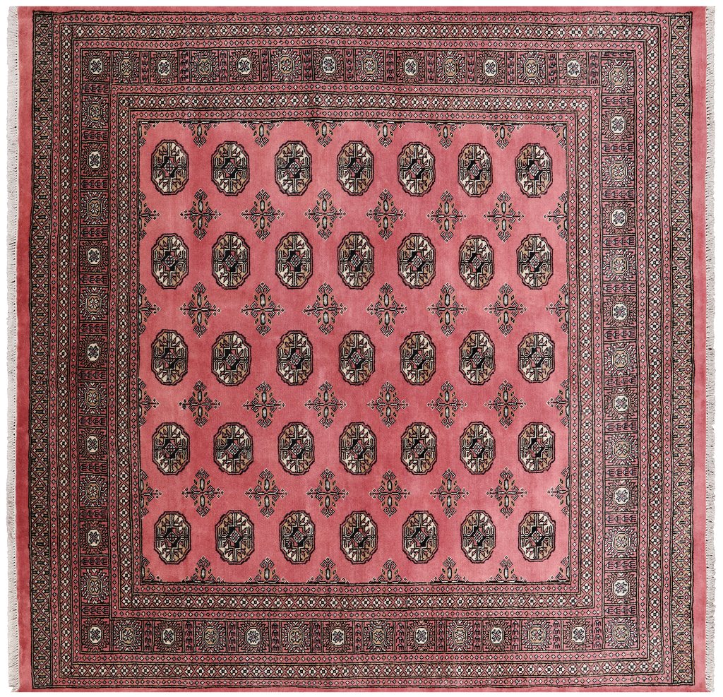 Pink 7' Square Silky Bokhara Hand Knotted Wool Rug - Q24772