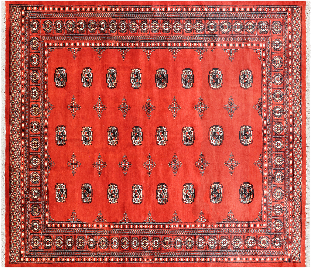 Rust 6' 8" X 7' 8" Silky Bokhara Hand Knotted Wool Rug - Q24775