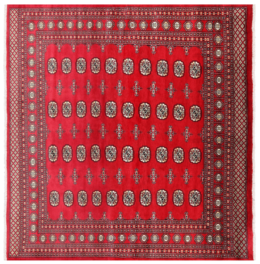 Red 8' Square Silky Bokhara Handmade Wool Rug - Q24780