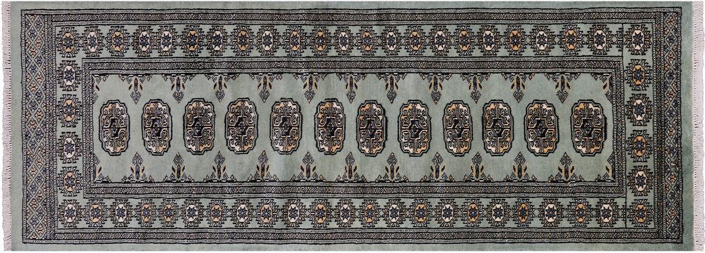 Grey 2' 6" X 6' 9" Runner Silky Bokhara Hand-Knotted Wool Rug - Q24785