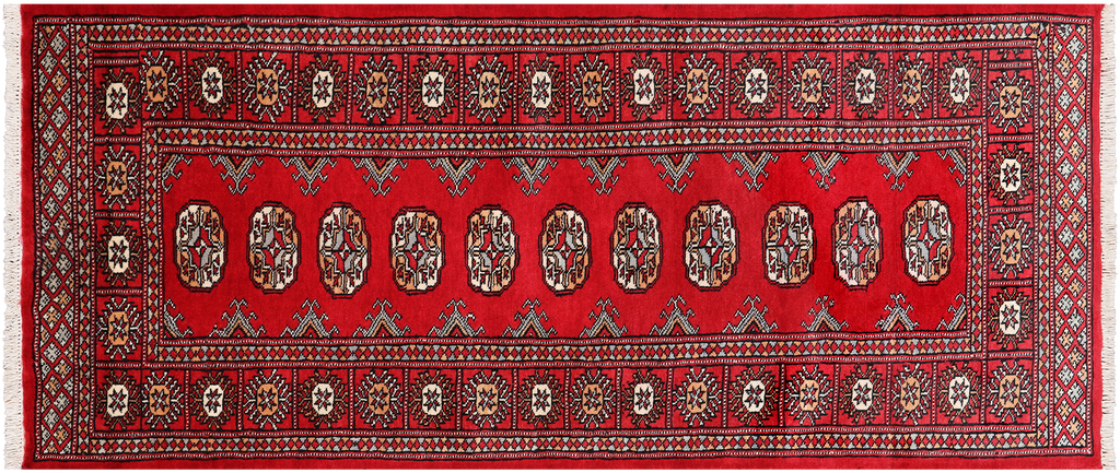 Red 2' 7" X 6' 0" Runner Silky Bokhara Hand Knotted Wool Rug - Q24786