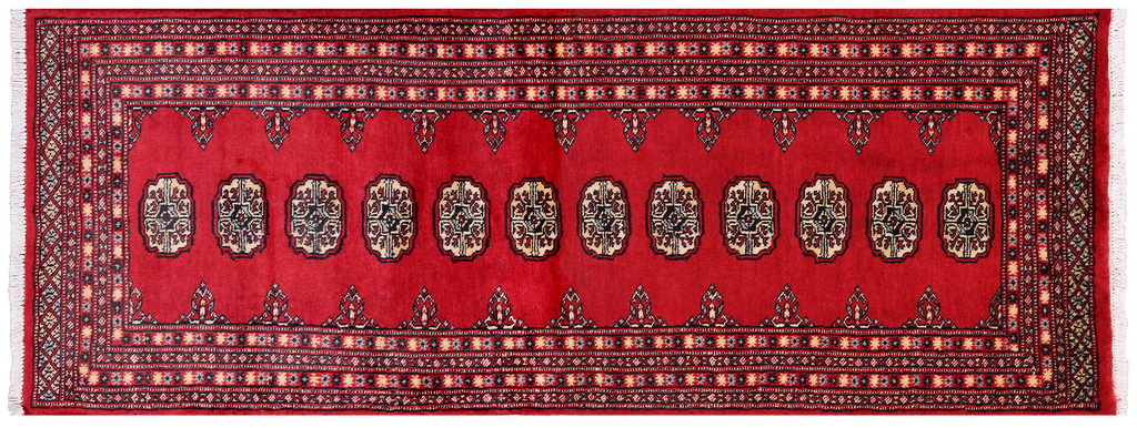 Red 2' 6" X 6' 8" Runner Silky Bokhara Handmade Wool Rug - Q24788