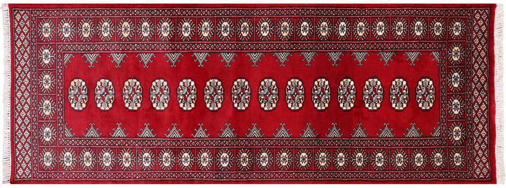 Red 2' 6" X 7' 0" Runner Silky Bokhara Handmade Wool Rug - Q24790