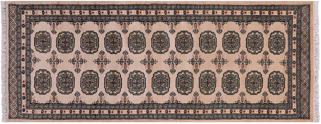 Ivory 2' 6" X 6' 7" Runner Silky Bokhara Hand Knotted Wool Rug - Q24792