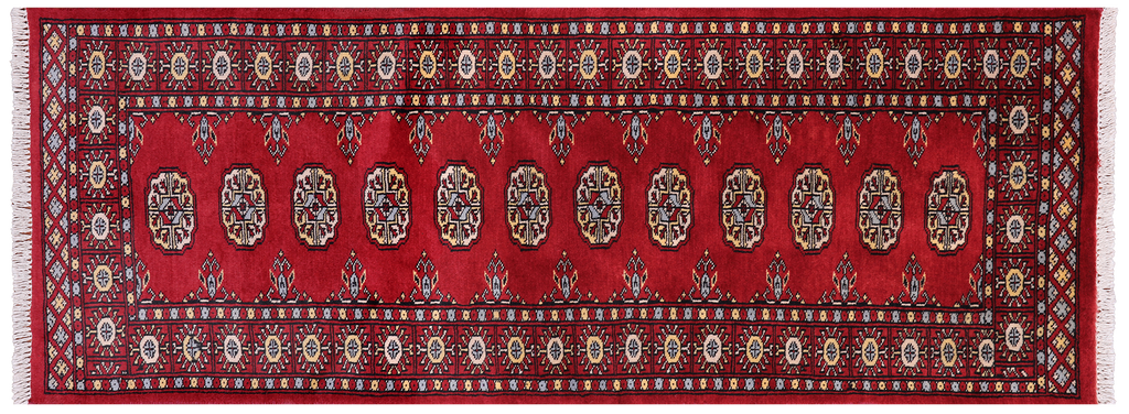 Red 2' 4" X 6' 2" Silky Bokhara Hand-Knotted Wool Runner Rug - Q24793