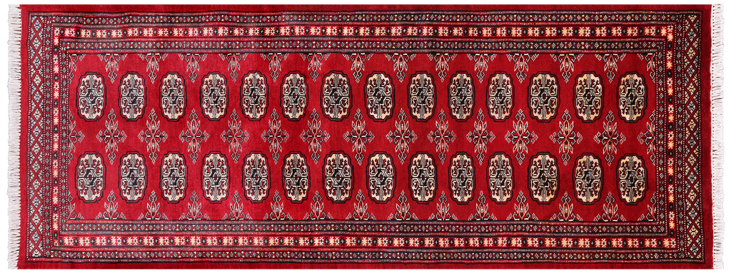 Red 2' 8" X 6' 11" Silky Bokhara Handmade Wool Runner Rug - Q24796