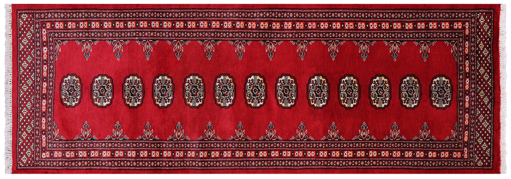 Red 2' 5" X 6' 11" Runner Silky Bokhara Handmade Wool Rug - Q24798