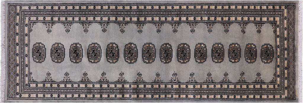 Grey 2' 6" X 7' 4" Silky Bokhara Handmade Wool Runner Rug - Q24799