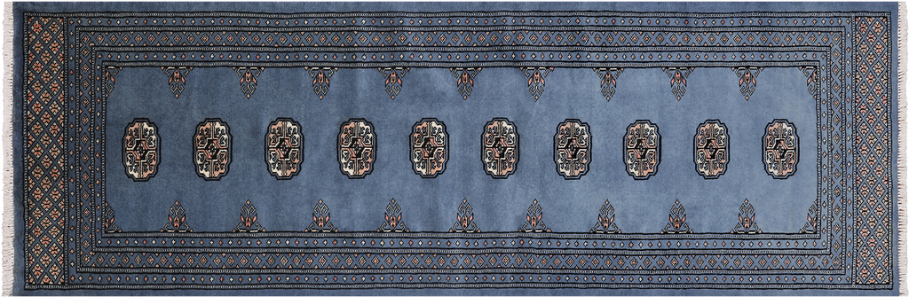 Blue 2' 5" X 7' 5" Silky Bokhara Handmade Wool Runner Rug - Q24800