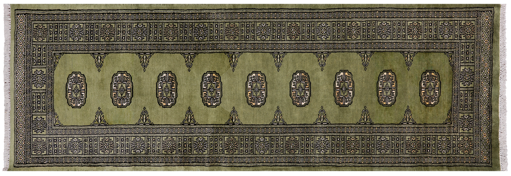 Green 2' 6" X 7' 5" Silky Bokhara Handmade Wool Runner Rug - Q24801