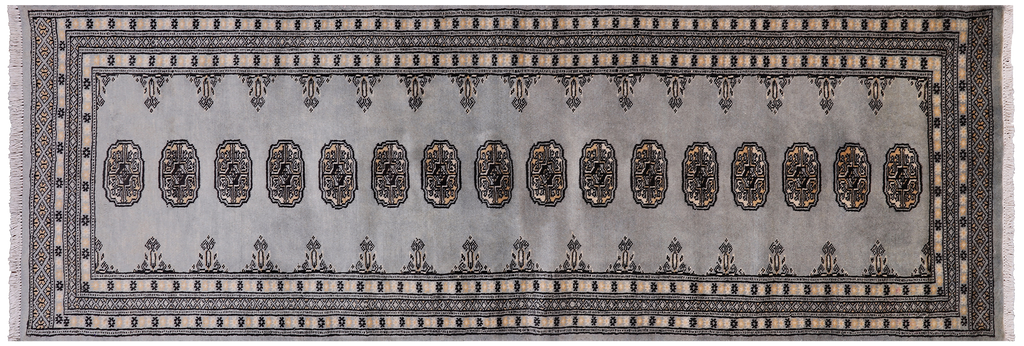 Grey 2' 5" X 7' 6" Runner Silky Bokhara Hand Knotted Wool Rug - Q24802