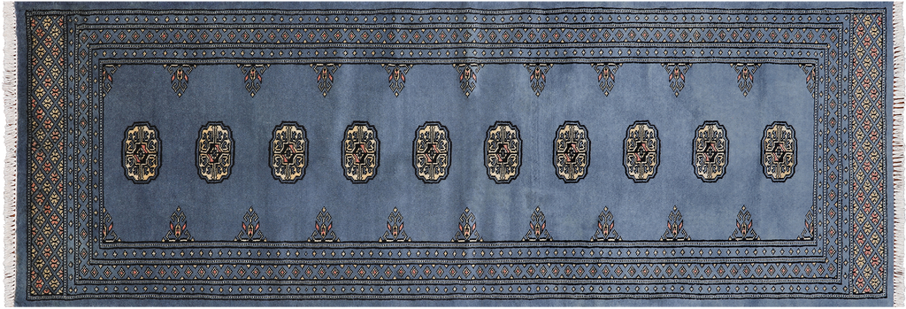 Blue 2' 6" X 7' 3" Silky Bokhara Handmade Wool Runner Rug - Q24806