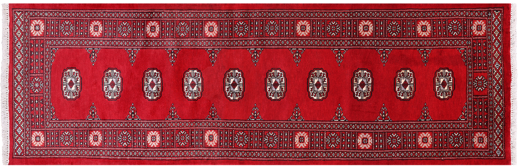 Red 2' 6" X 7' 8" Runner Silky Bokhara Hand-Knotted Wool Rug - Q24808