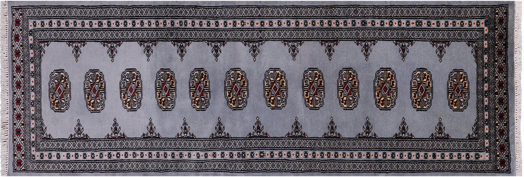 Grey 2' 6" X 7' 5" Runner Silky Bokhara Handmade Wool Rug - Q24811