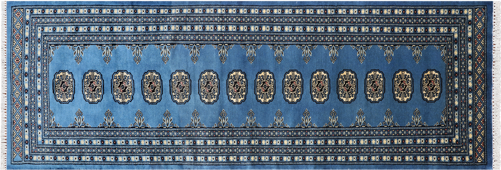 Blue 2' 6" X 7' 4" Silky Bokhara Handmade Wool Runner Rug - Q24812