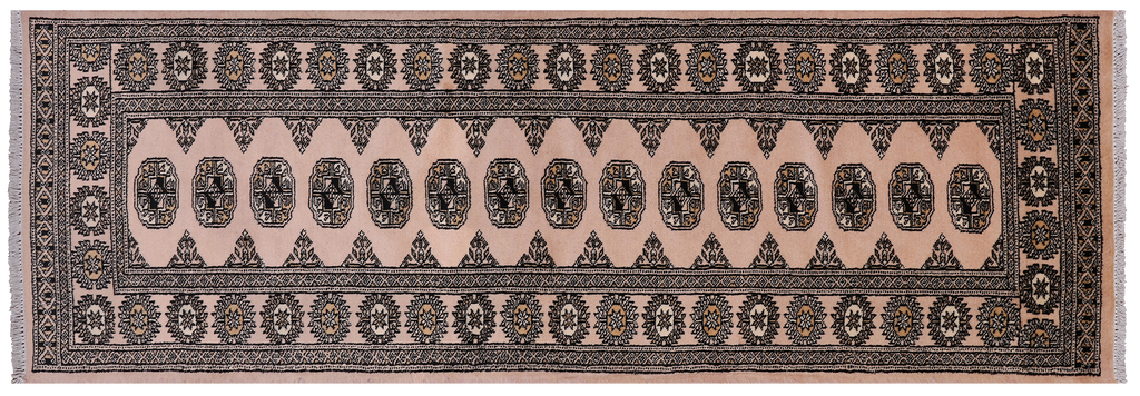 Ivory 2' 6" X 7' 5" Runner Silky Bokhara Hand Knotted Wool Rug - Q24813