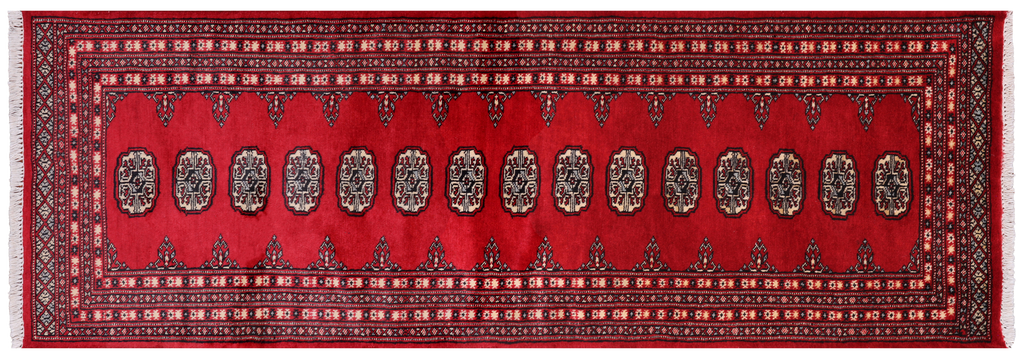 Red 2' 5" X 7' 2" Runner Silky Bokhara Hand Knotted Wool Rug - Q24814