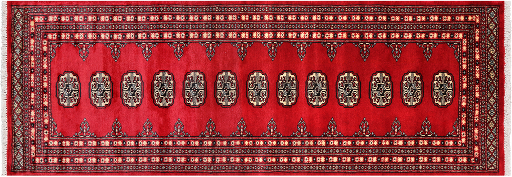 Red 2' 5" X 7' 3" Silky Bokhara Hand-Knotted Wool Runner Rug - Q24817