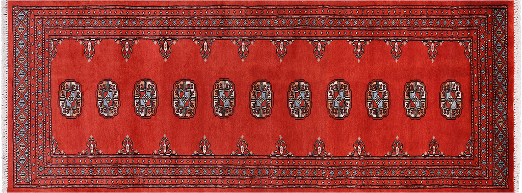 Rust 2' 6" X 6' 9" Runner Silky Bokhara Handmade Wool Rug - Q24818