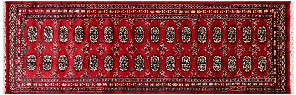 Red 2' 7" X 8' 0" Runner Silky Bokhara Hand-Knotted Wool Rug - Q24827