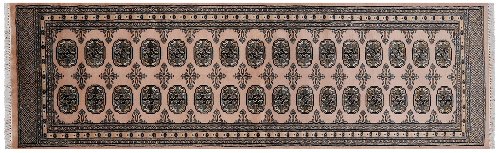 Beige 2' 7" X 8' 5" Runner Silky Bokhara Hand Knotted Wool Rug - Q24828