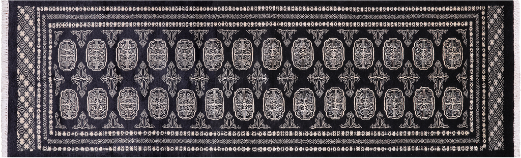 Black 2' 6" X 8' 0" Silky Bokhara Hand Knotted Wool Runner Rug - Q24832