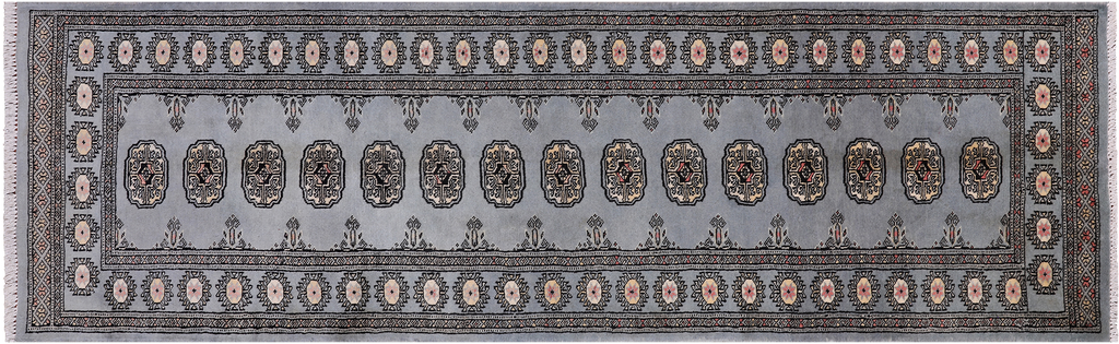 Grey 2' 6" X 8' 2" Runner Silky Bokhara Handmade Wool Rug - Q24841