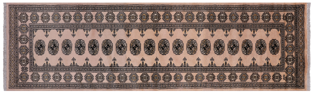Beige 2' 7" X 9' 1" Runner Silky Bokhara Hand Knotted Wool Rug - Q24848