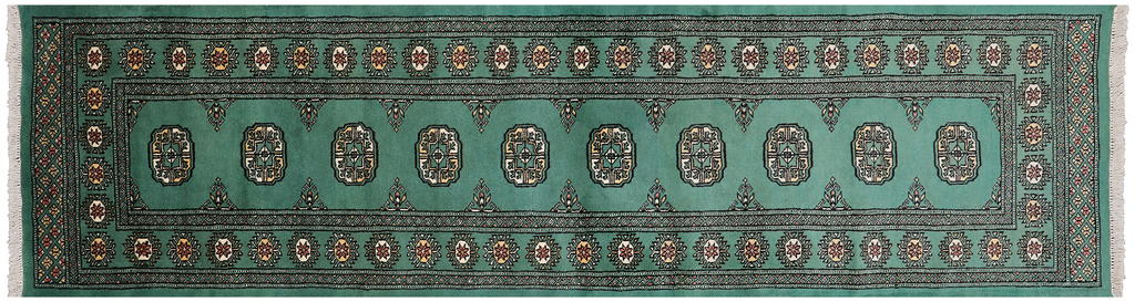 Green 2' 7" X 9' 8" Runner Silky Bokhara Hand-Knotted Wool Rug - Q24857