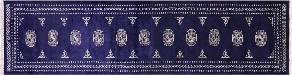 Navy Blue 2' 6" X 10' 0" Silky Bokhara Handmade Wool Runner Rug - Q24859