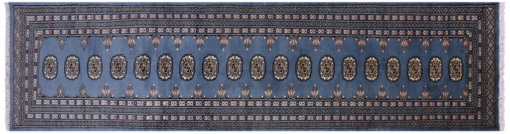 Blue 2' 6" X 9' 10" Silky Bokhara Handmade Wool Runner Rug - Q24860