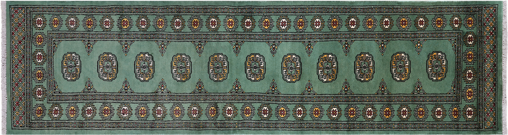 Green 2' 6" X 9' 9" Silky Bokhara Handmade Wool Runner Rug - Q24863
