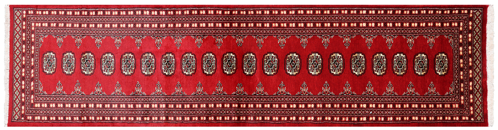Red 2' 6" X 10' 0" Runner Silky Bokhara Handmade Wool Rug - Q24868