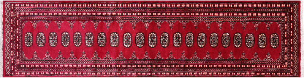 Red 2' 7" X 10' 3" Runner Silky Bokhara Hand Knotted Wool Rug - Q24870