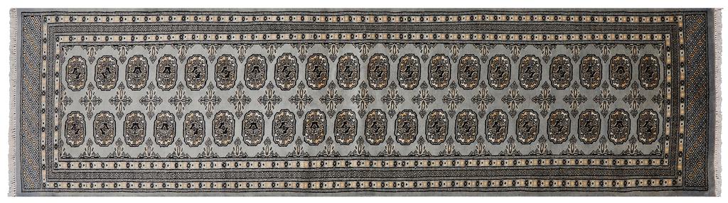 Grey 2' 8" X 9' 9" Silky Bokhara Hand Knotted Wool Runner Rug - Q24873