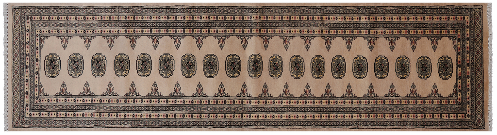 Ivory 2' 7" X 9' 10" Runner Silky Bokhara Hand Knotted Wool Rug - Q24877