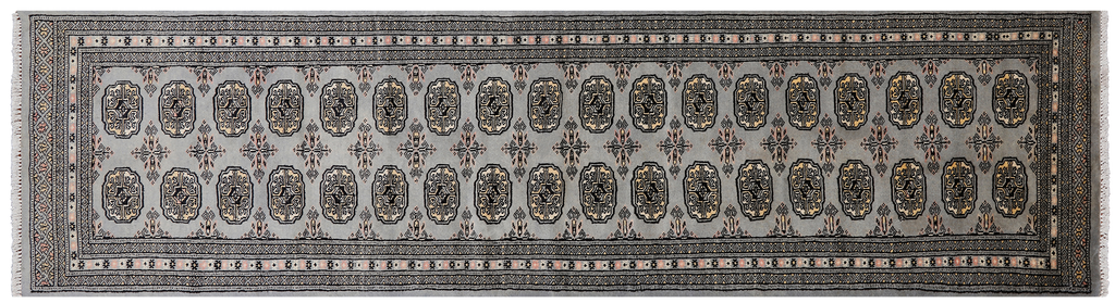Grey 2' 6" X 9' 6" Runner Silky Bokhara Hand Knotted Wool Rug - Q24881