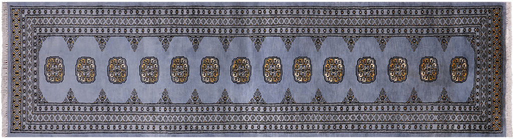 Grey 2' 7" X 9' 9" Silky Bokhara Hand-Knotted Wool Runner Rug - Q24888