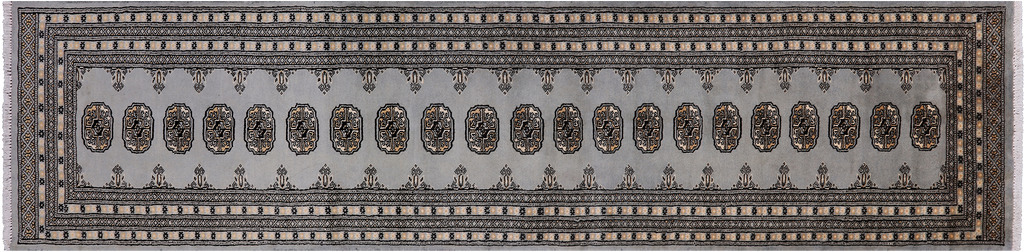 Grey 2' 7" X 10' 6" Silky Bokhara Hand-Knotted Wool Runner Rug - Q24889