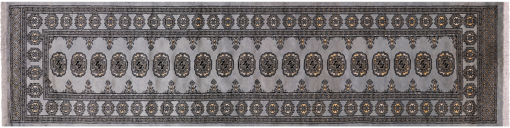 Grey 2' 6" X 10' 3" Silky Bokhara Hand-Knotted Wool Runner Rug - Q24893
