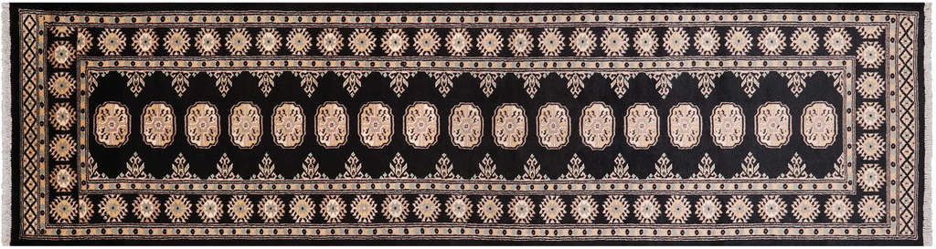 Black 2' 7" X 10' 1" Silky Bokhara Hand-Knotted Wool Runner Rug - Q24894